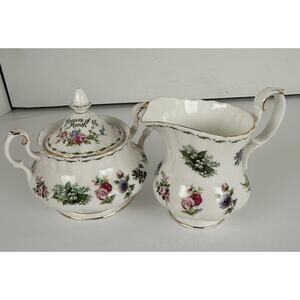 Cream & Sugar Bowl New Royal Albert Flowers of the Month Bone China England 1984